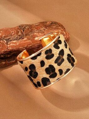 NWT Leopard Print Gold-Tone Wide Cuff Bracelet